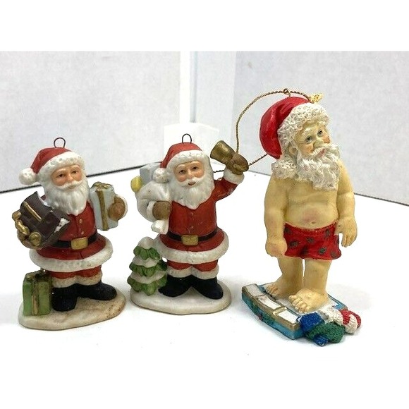 The Unbranded Brand Other - Lot Of 3 Vintage Ceramic Santa Claus Ornaments Made In Japan Santa Bathing Suit
